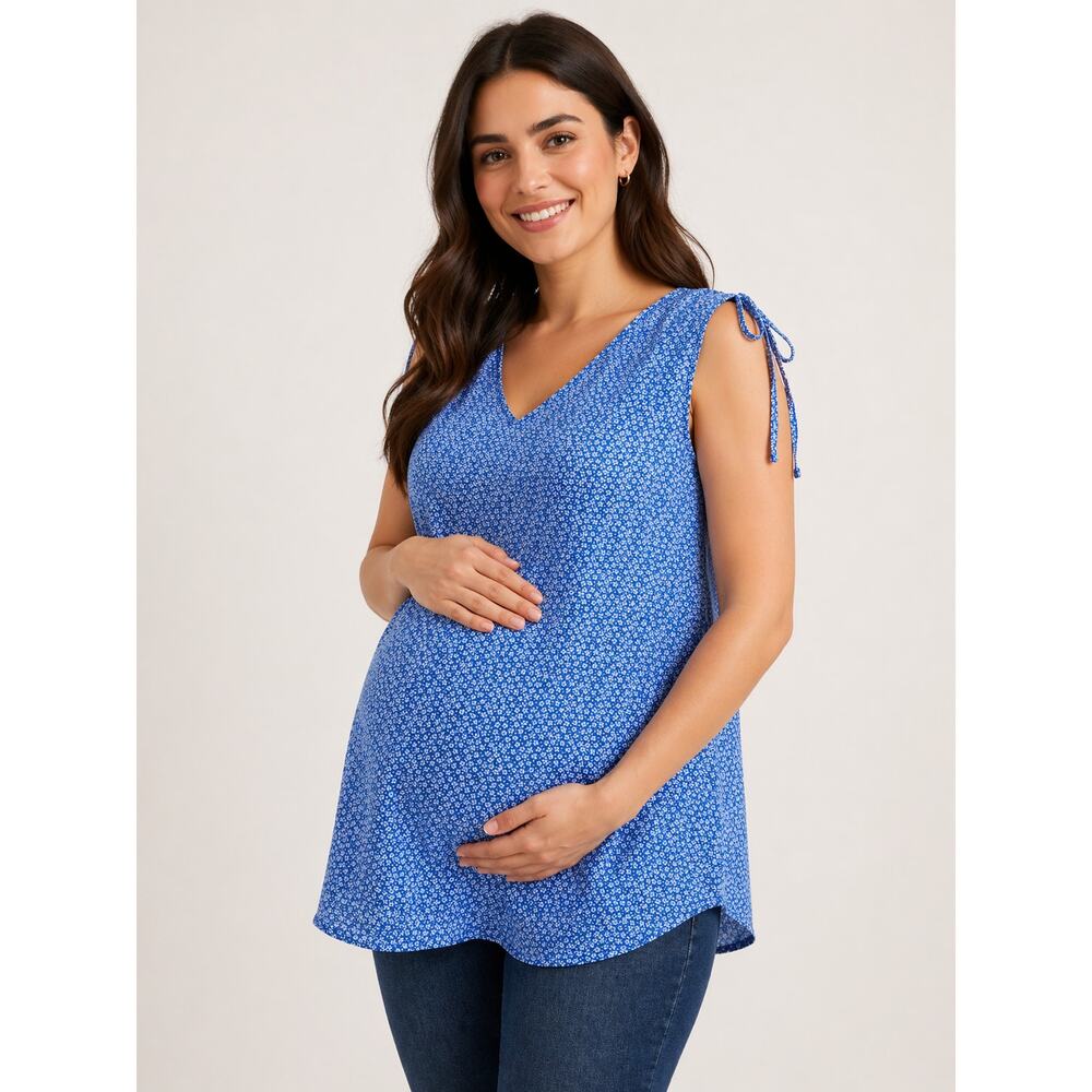 GAP Maternity Cinch Shoulder Ditsy Blue Floral Tank Top Size Large